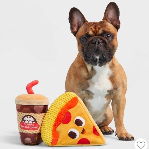 BARK All dog sizes Squeaky Plush Corduroy Faux Fur Pizza Slice Dog Toy - Picture 4 of 10